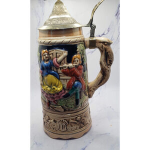 German Hand Painted Vintage Ceramic Beer Stein Music Box